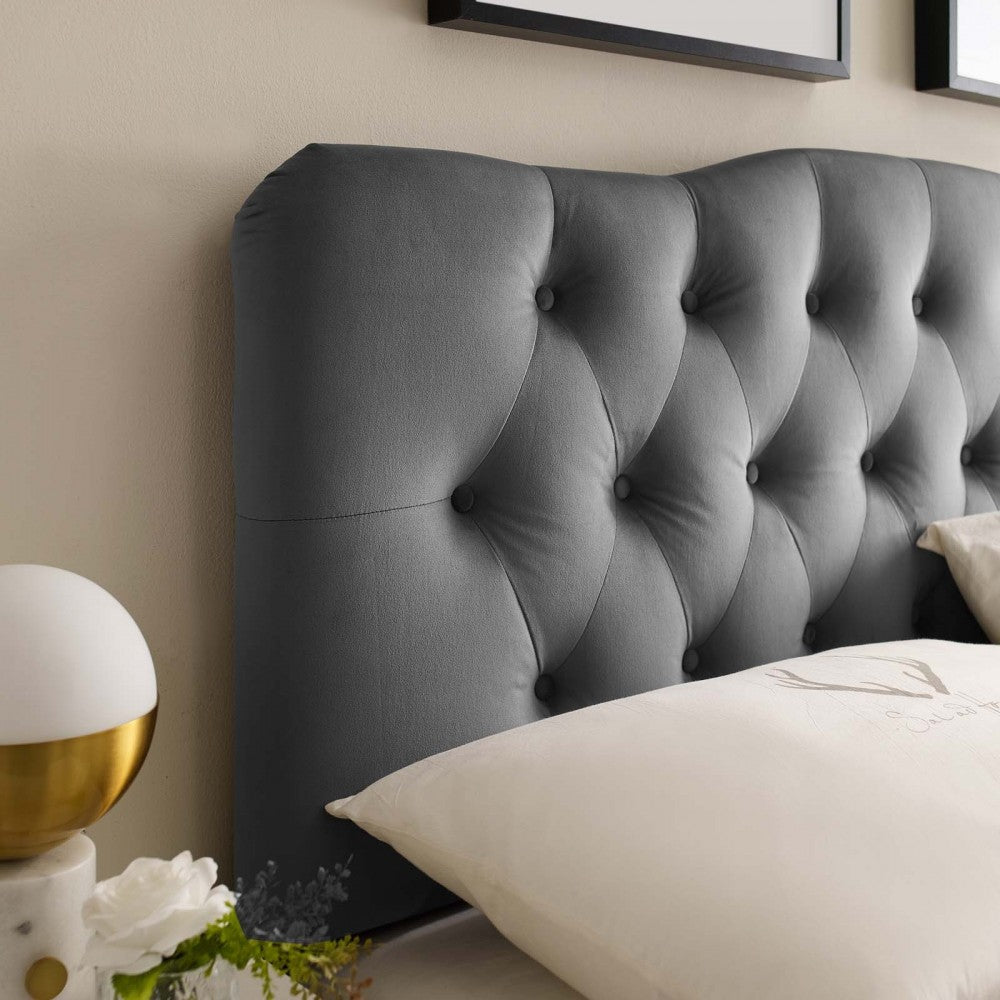 Annabel Full Diamond Tufted Performance Velvet Headboard, Gray