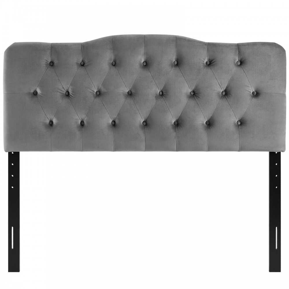 Annabel Full Diamond Tufted Performance Velvet Headboard, Gray