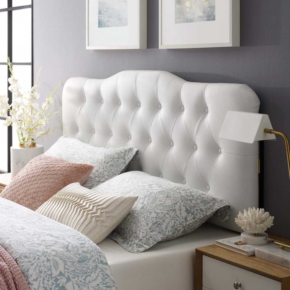 Annabel Full Upholstered Vinyl Headboard, White