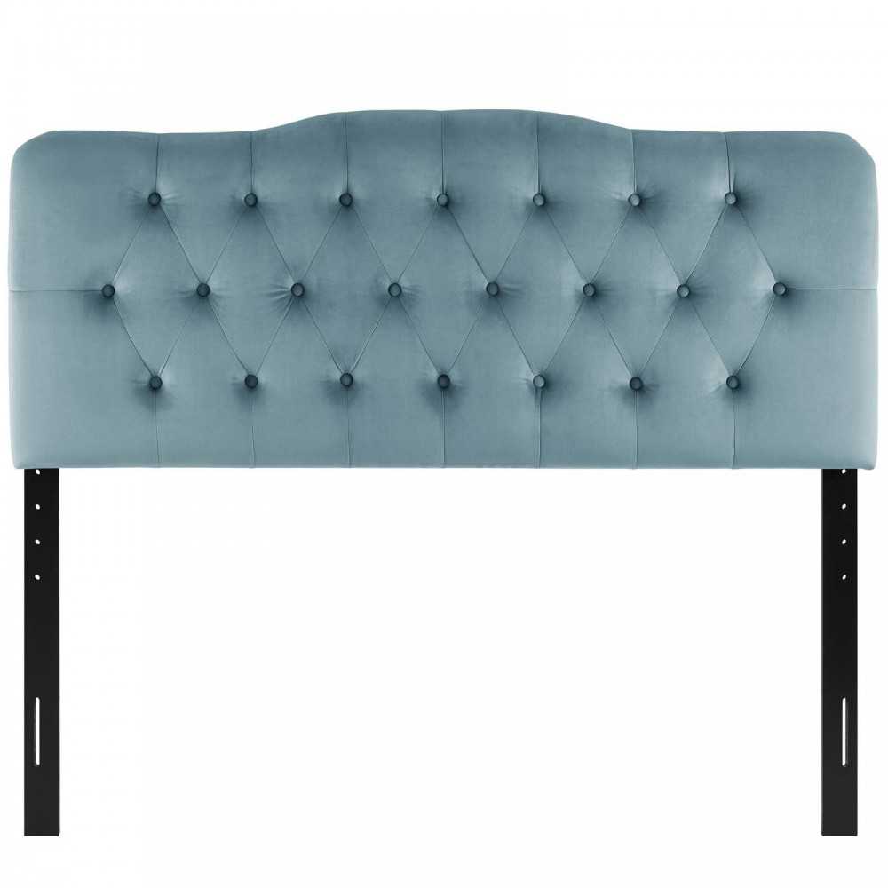 Annabel King Diamond Tufted Performance Velvet Headboard, Light Blue