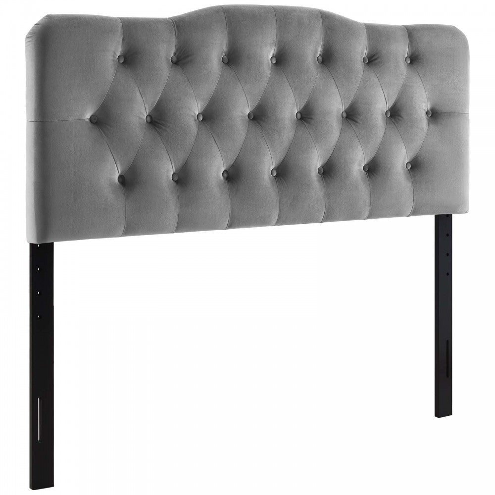 Annabel King Diamond Tufted Performance Velvet Headboard, Gray