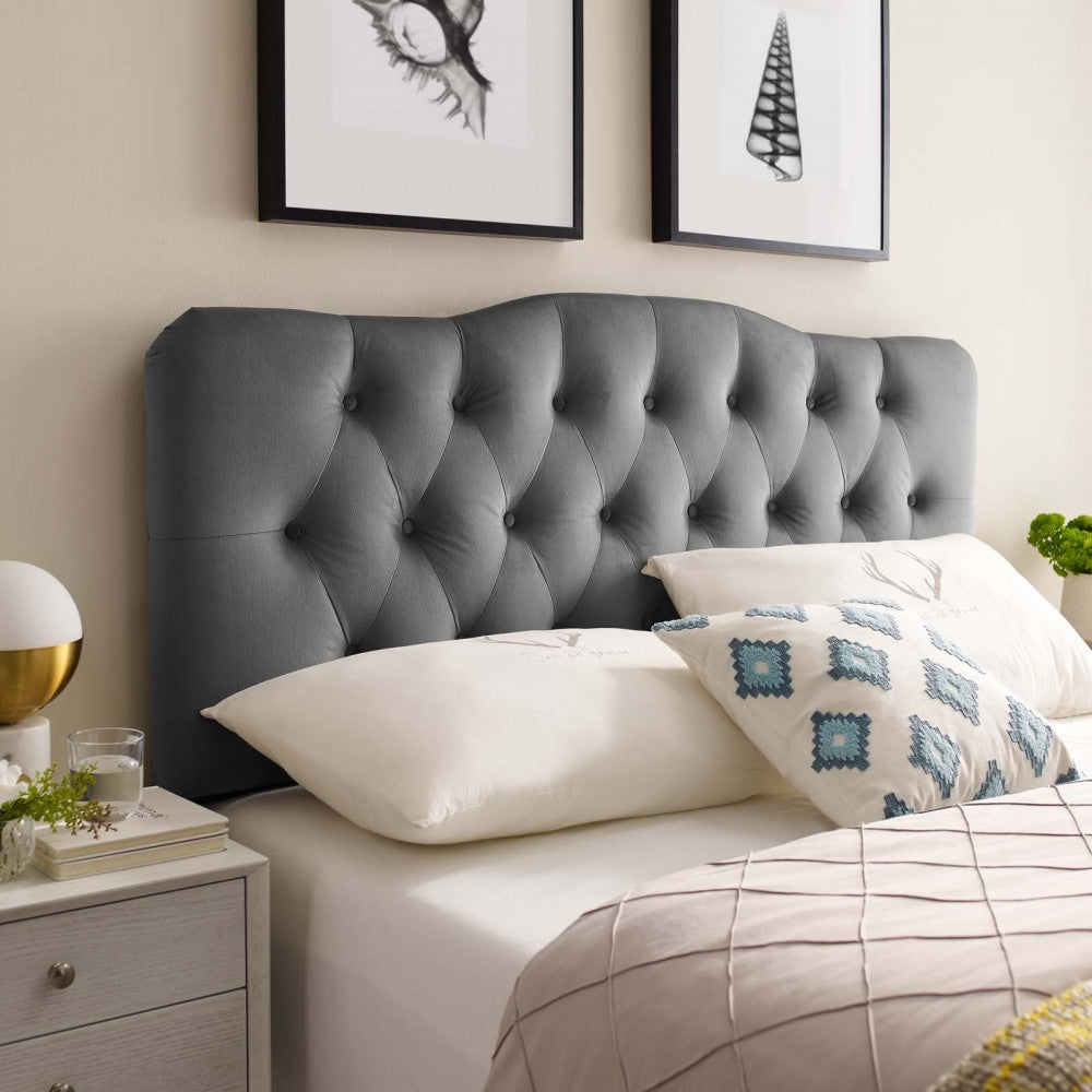 Annabel King Diamond Tufted Performance Velvet Headboard, Gray