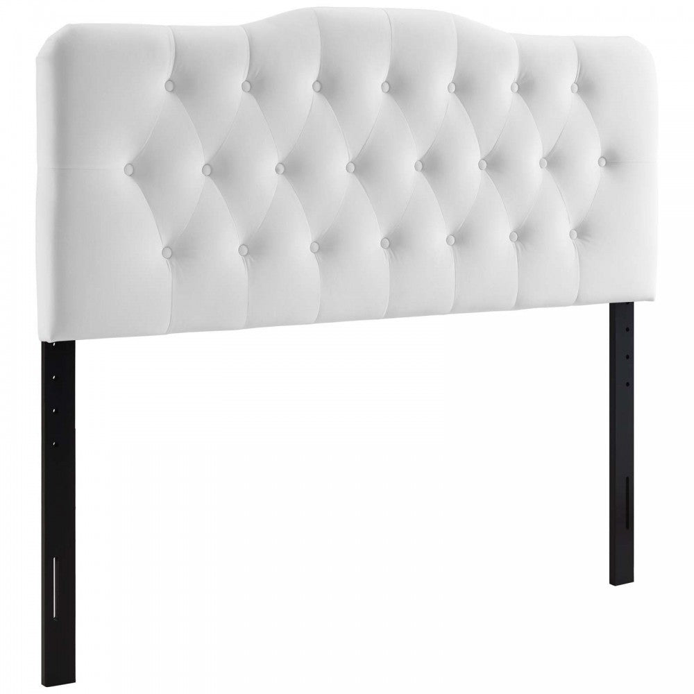 Annabel Queen Diamond Tufted Performance Velvet Headboard, White