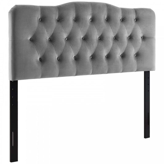 Annabel Queen Diamond Tufted Performance Velvet Headboard, Gray