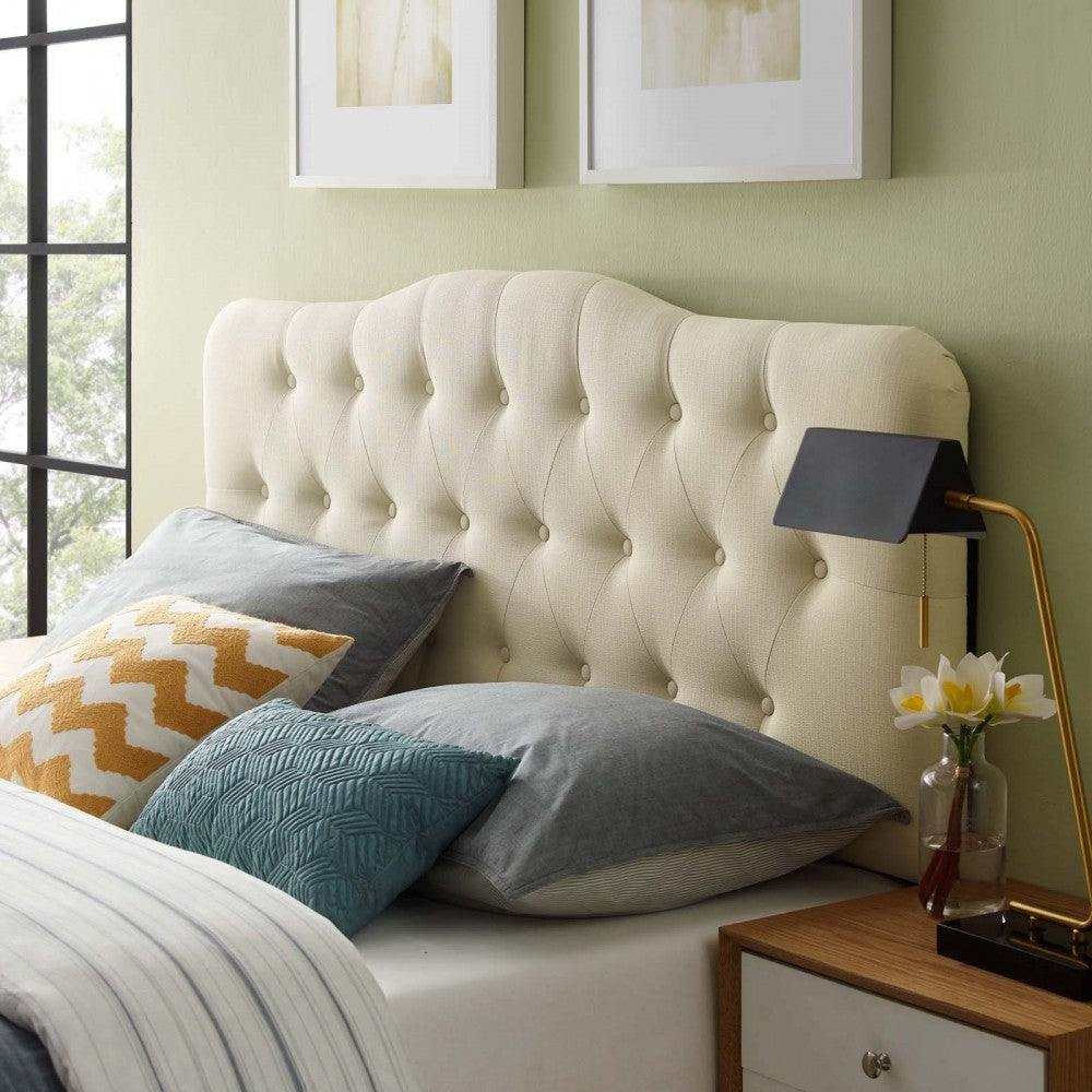 Annabel Queen Upholstered Fabric Headboard, Ivory