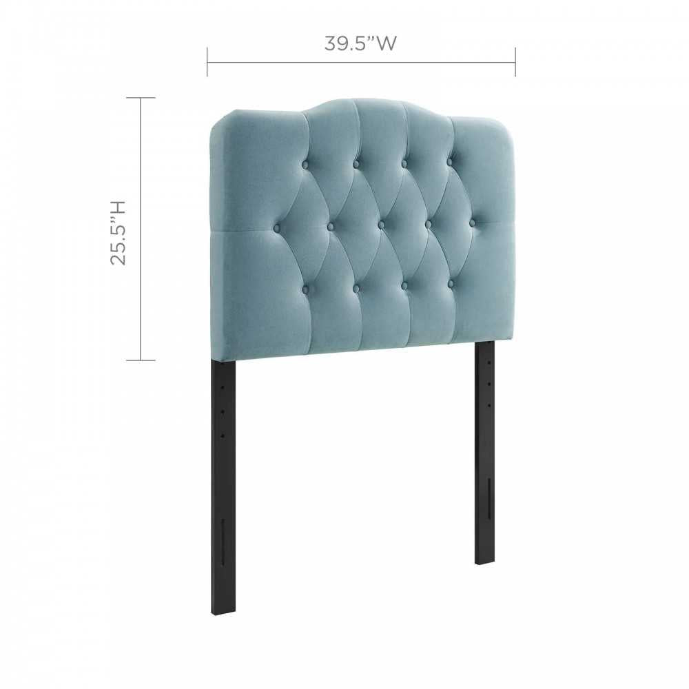 Annabel Twin Diamond Tufted Performance Velvet Headboard, Light Blue