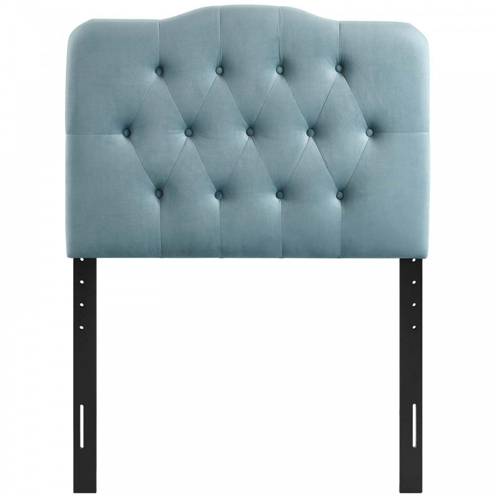 Annabel Twin Diamond Tufted Performance Velvet Headboard, Light Blue