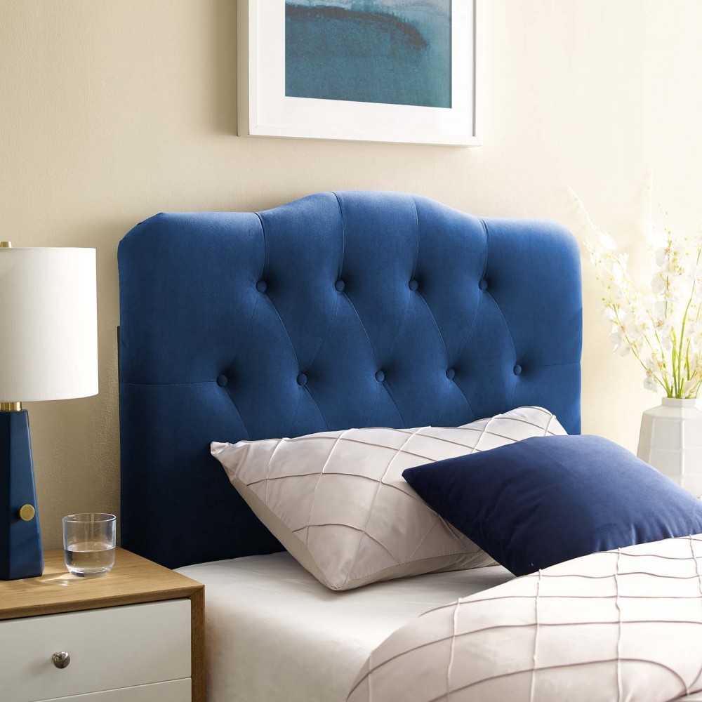 Annabel Twin Diamond Tufted Performance Velvet Headboard, Navy