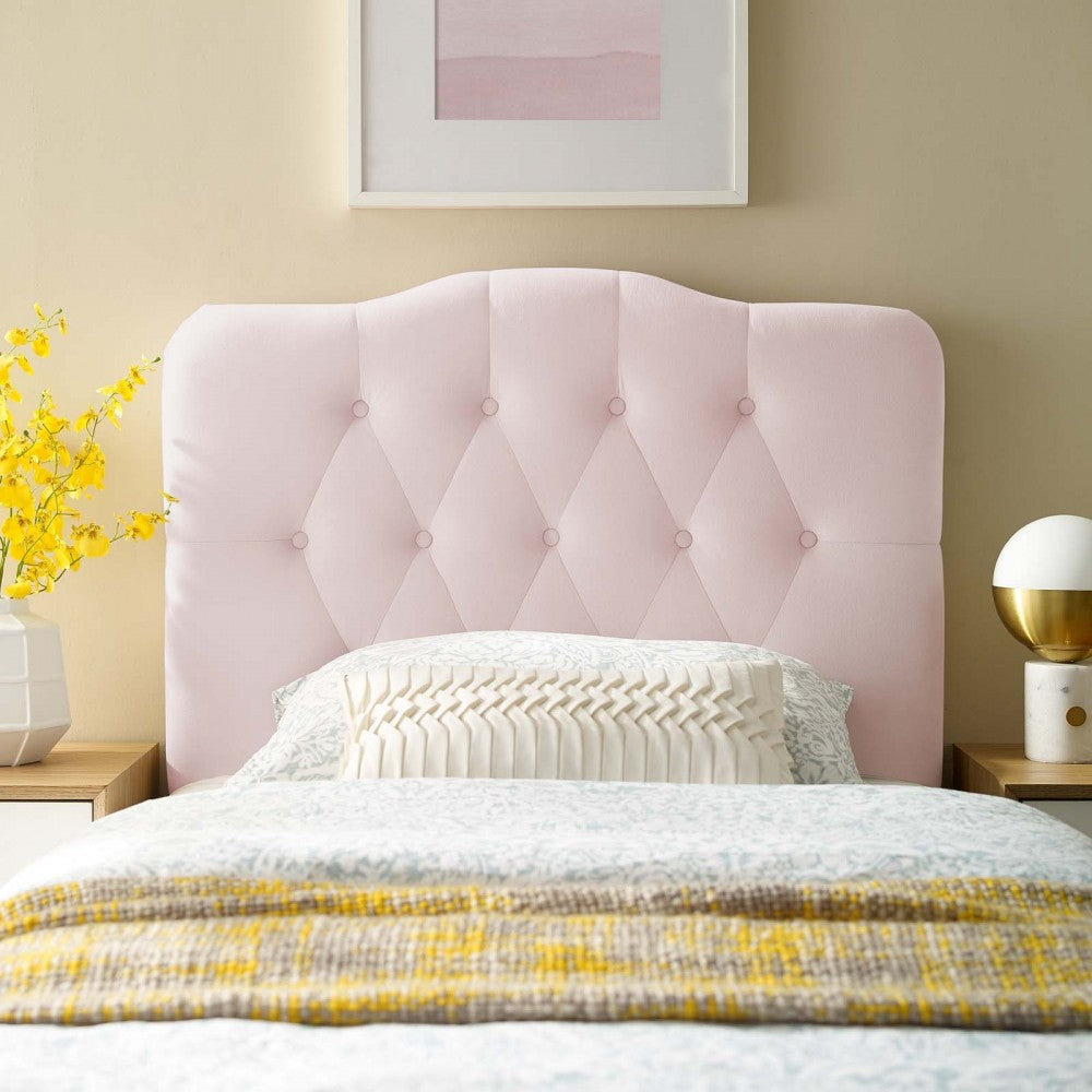 Annabel Twin Diamond Tufted Performance Velvet Headboard, Pink