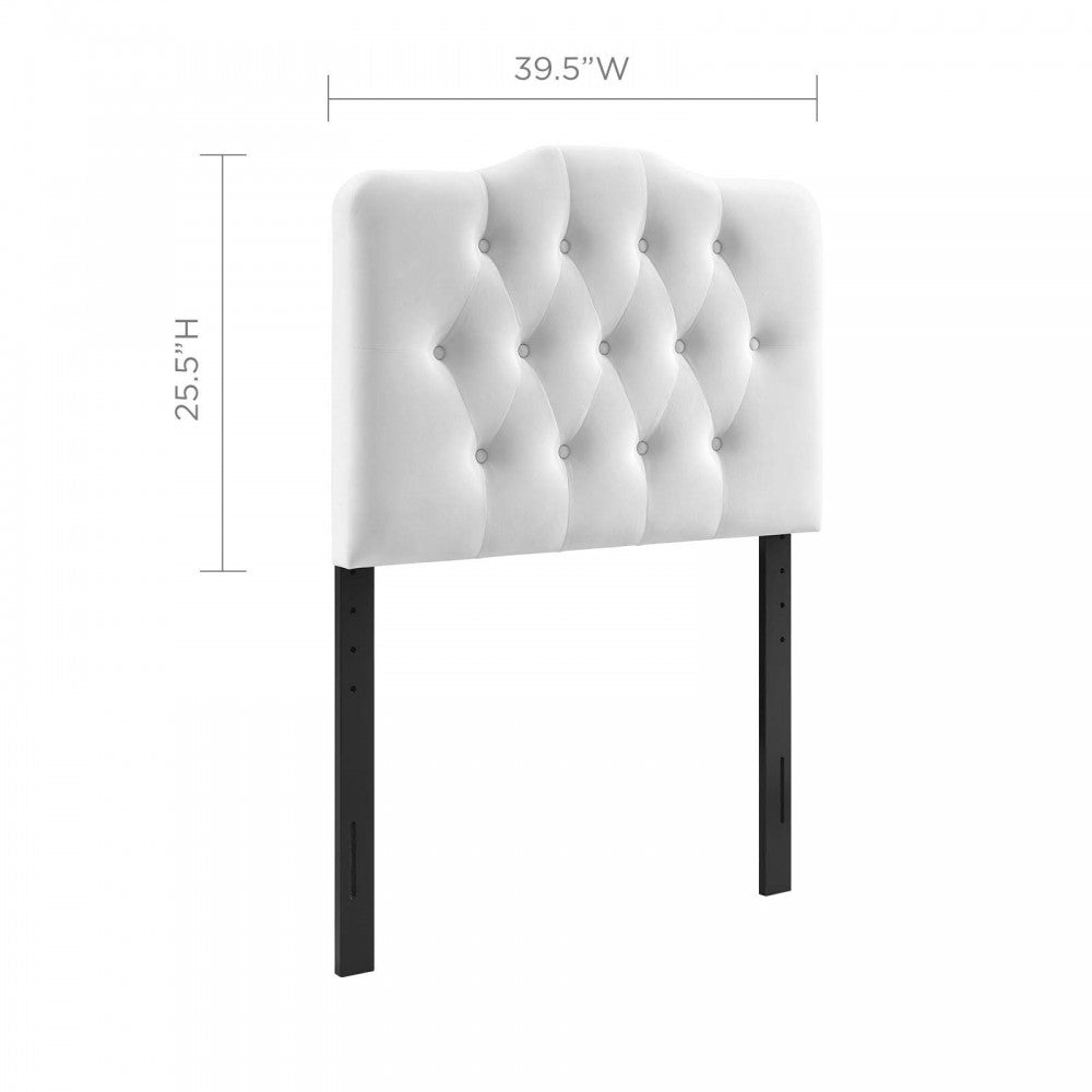 Annabel Twin Diamond Tufted Performance Velvet Headboard, White