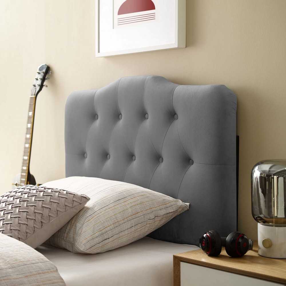 Annabel Twin Diamond Tufted Performance Velvet Headboard, Gray