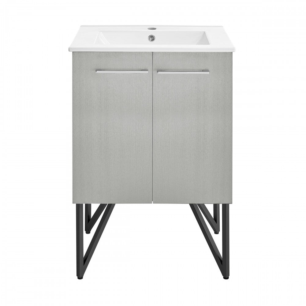 Annecy 24 Single, Brushed Grey, Two Doors, Bathroom Vanity