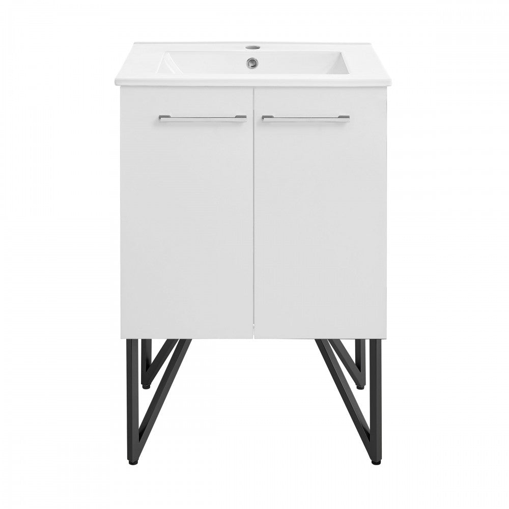 Annecy 24 Single, Glossy White, Two Doors, Bathroom Vanity