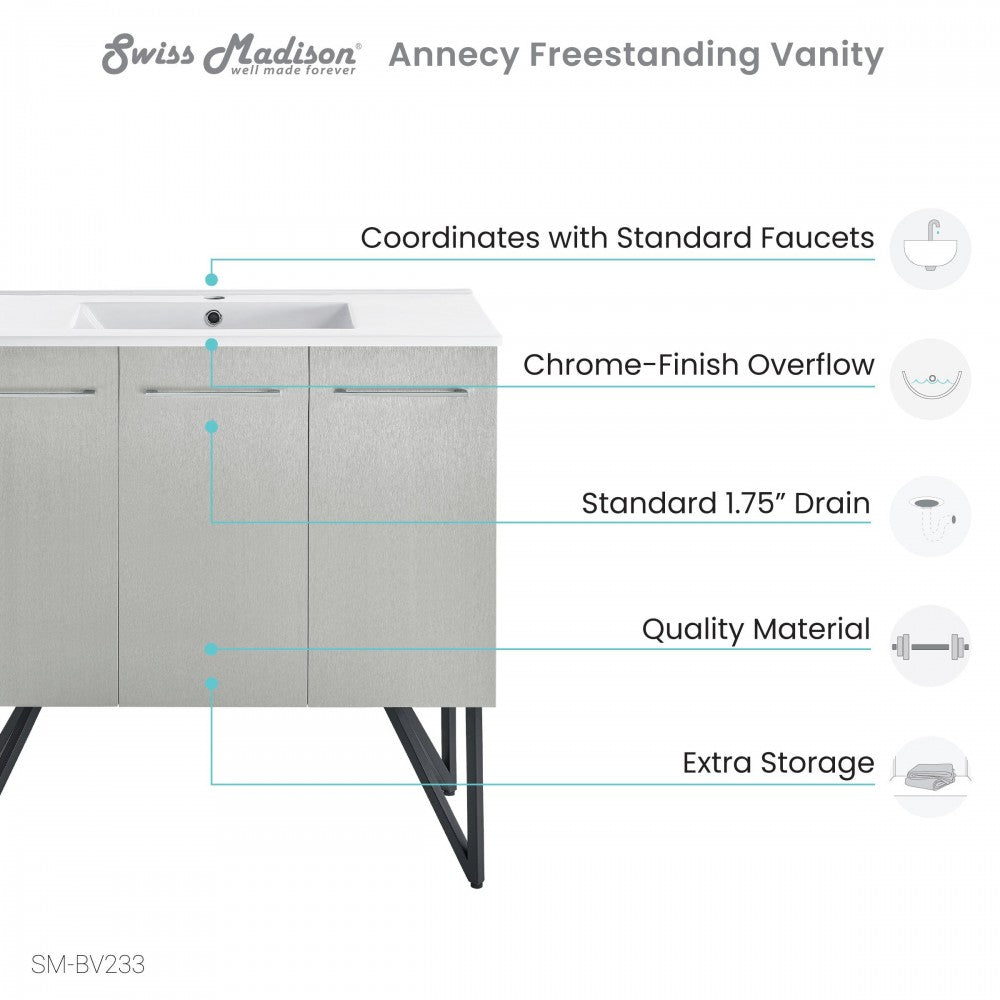 Annecy 36 Single, Brushed Grey, Two Doors, One Drawer, Bathroom Vanity