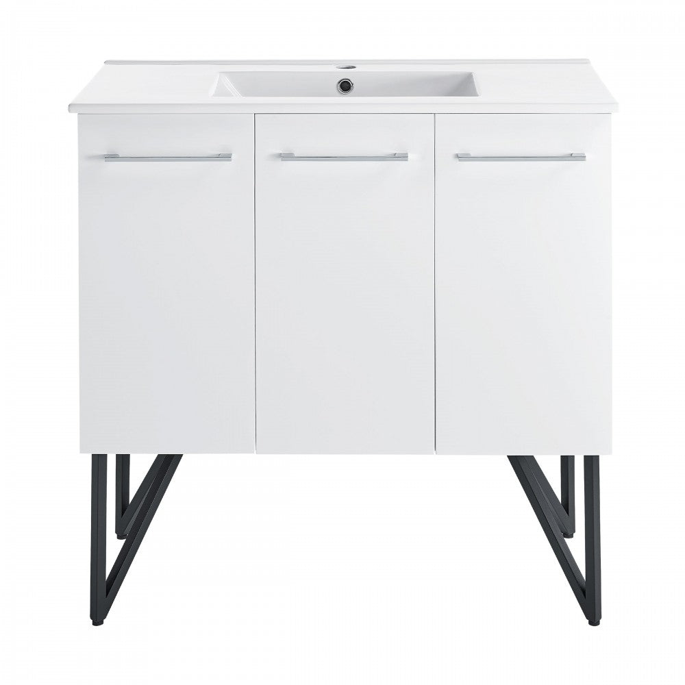 Annecy 36 Single, Glossy White, Two Doors, One Drawer, Bathroom Vanity