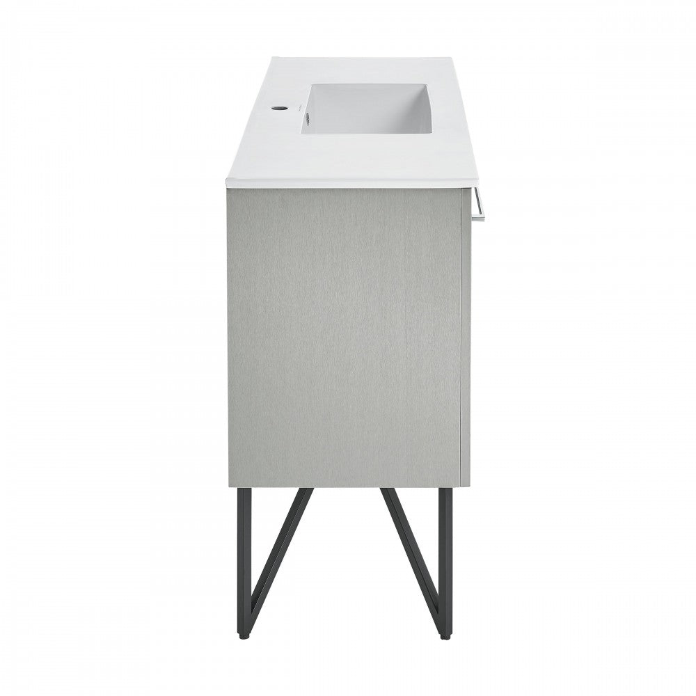 Annecy 48 Single, Brushed Grey, Two Doors, One Drawer, Bathroom Vanity