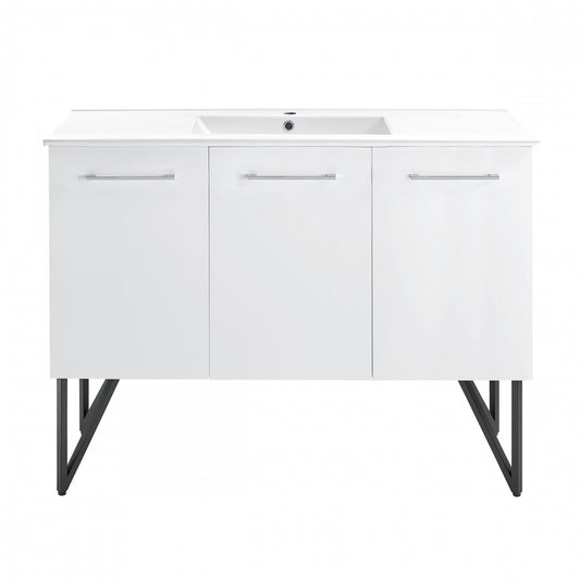 Annecy 48 Single, Glossy White, Two Doors, One Drawer, Bathroom Vanity