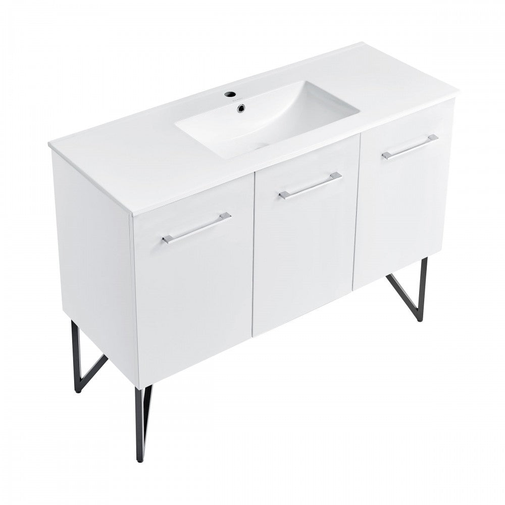 Annecy 48 Single, Glossy White, Two Doors, One Drawer, Bathroom Vanity