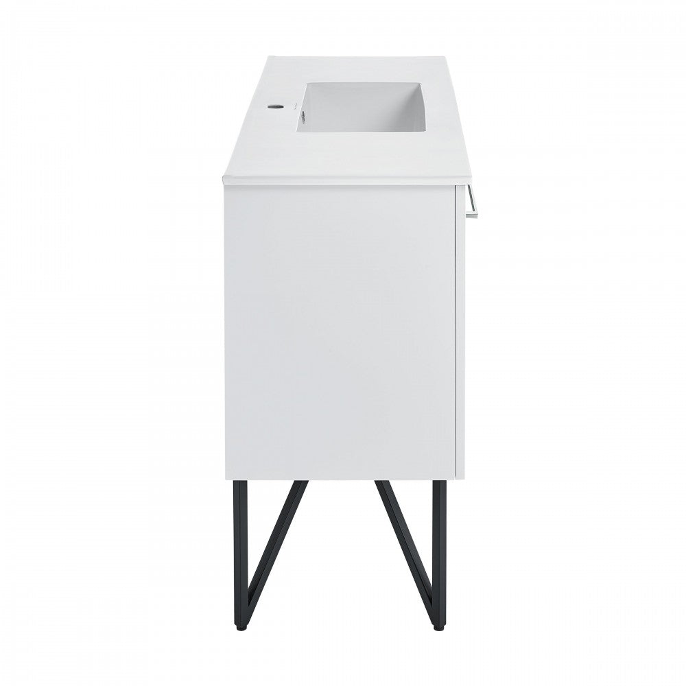 Annecy 48 Single, Glossy White, Two Doors, One Drawer, Bathroom Vanity