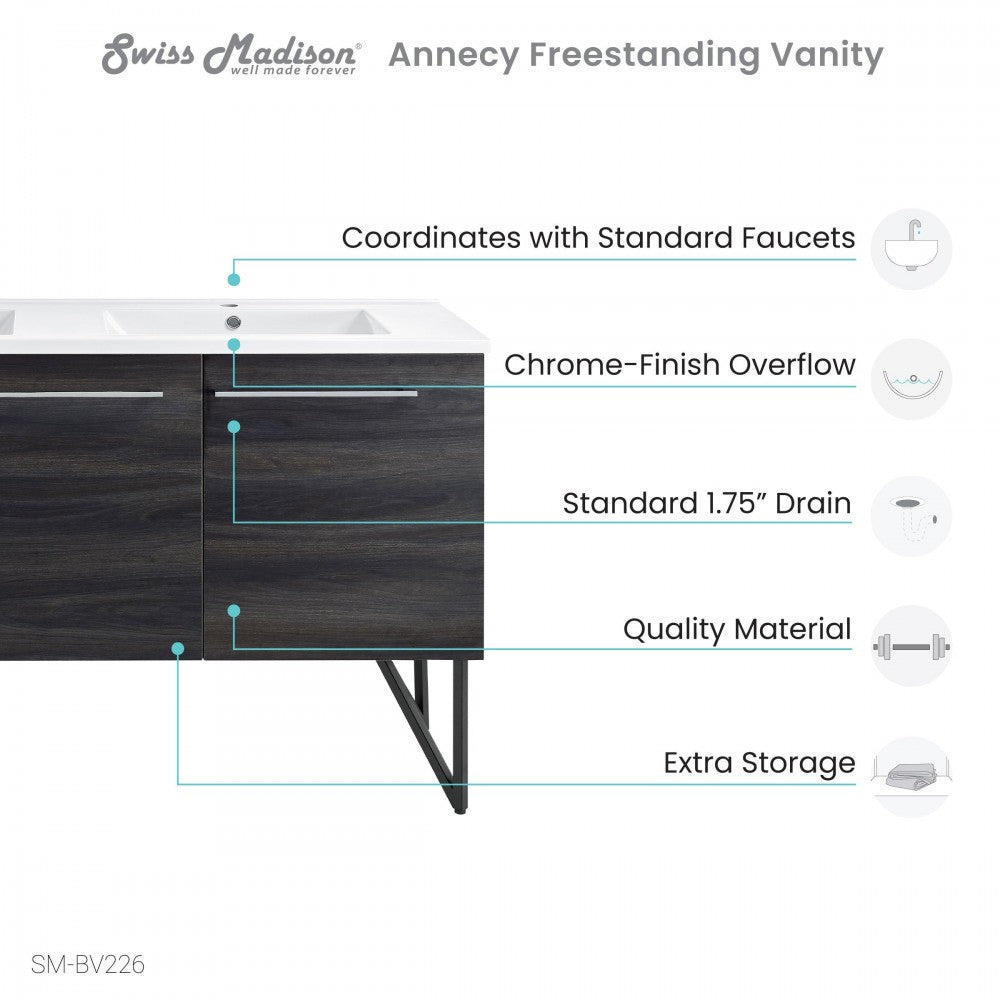 Annecy 60 Double, Black Walnut, Two Doors, One Drawer, Bathroom Vanity