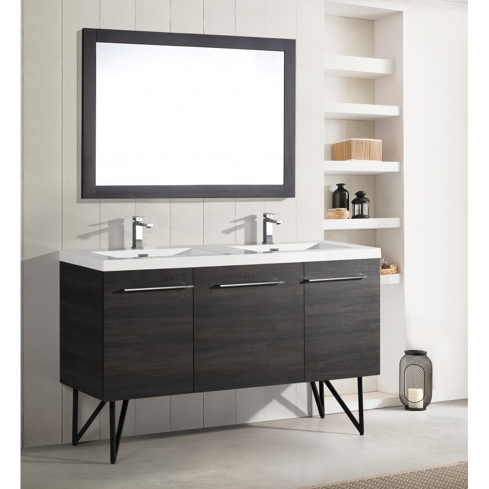 Annecy 60 Double, Black Walnut, Two Doors, One Drawer, Bathroom Vanity