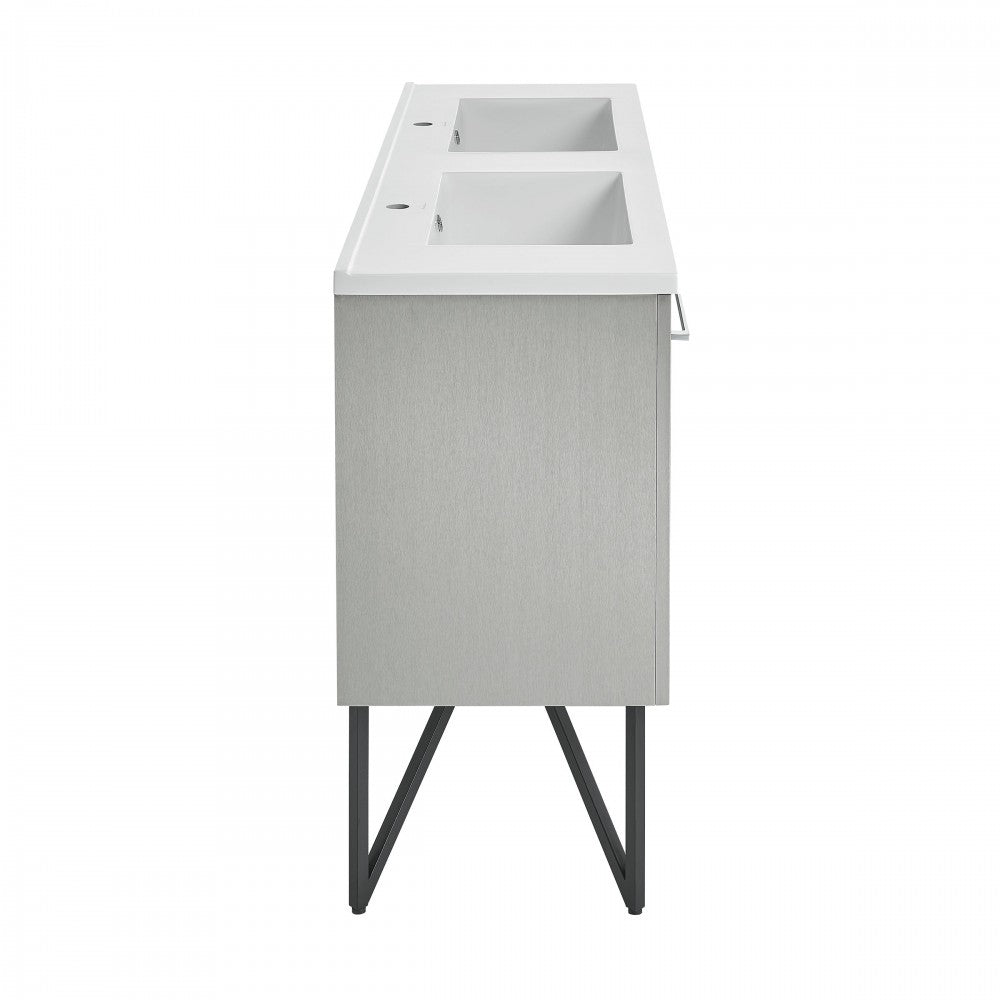 Annecy 60 Double, Brushed Grey, Two Doors, One Drawer, Bathroom Vanity