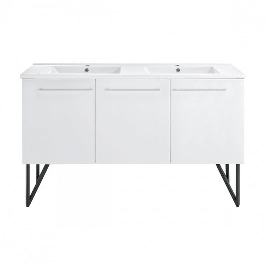 Annecy 60 Double, Glossy White, Two Doors, One Drawer, Bathroom Vanity