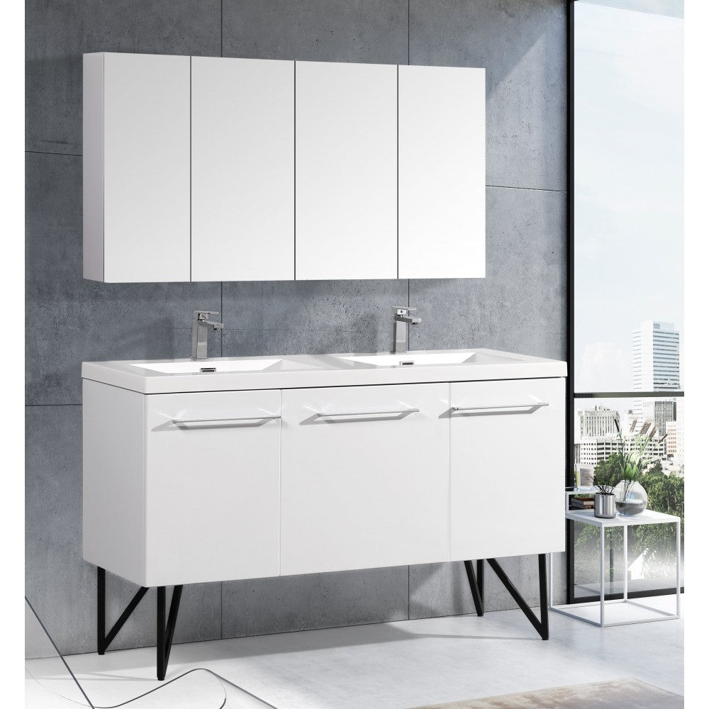 Annecy 60 Double, Glossy White, Two Doors, One Drawer, Bathroom Vanity