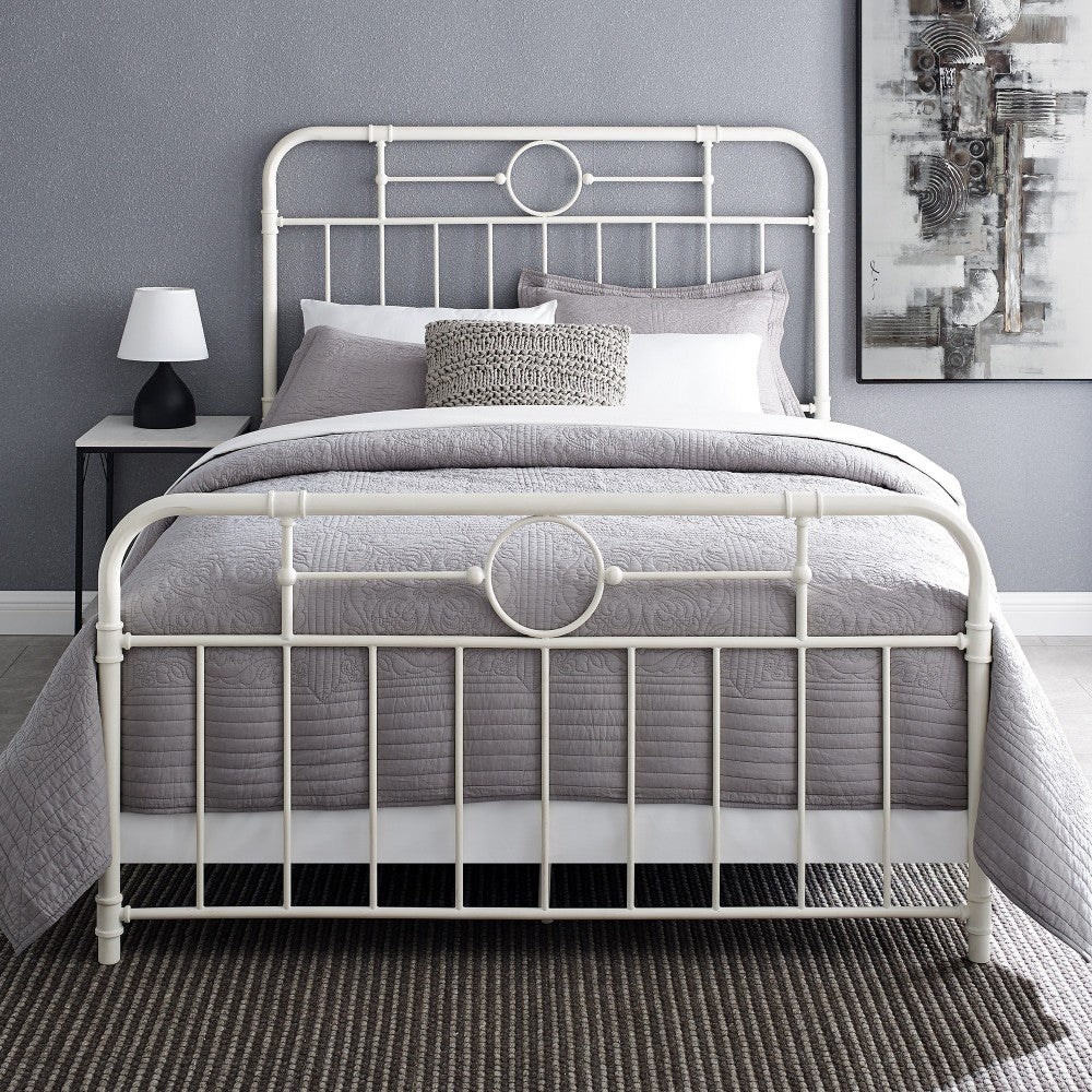 Antiqua Metal Pipe Queen Size Bed - Antique White