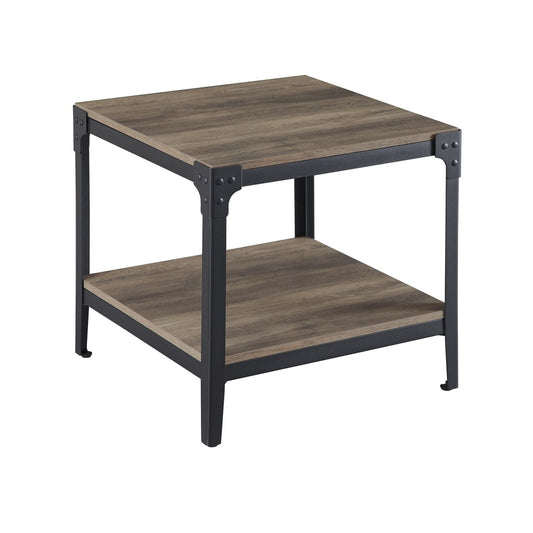 Antle Iron Rustic Wood End Side Table, Set of 2 - Gray Wash