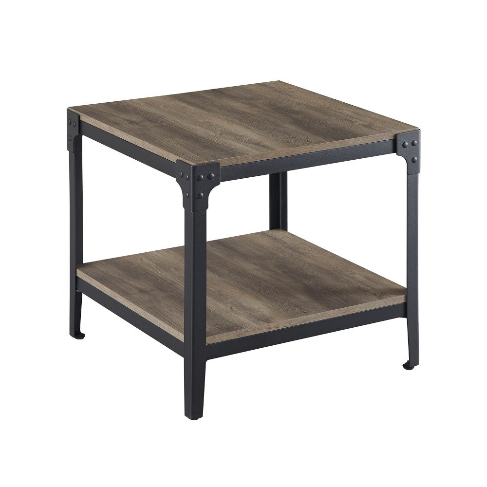 Antle Iron Rustic Wood End Side Table, Set of 2 - Gray Wash