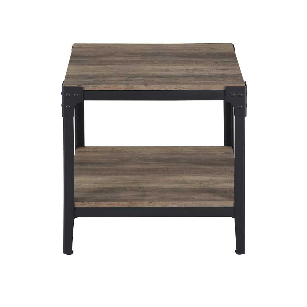 Antle Iron Rustic Wood End Side Table, Set of 2 - Gray Wash