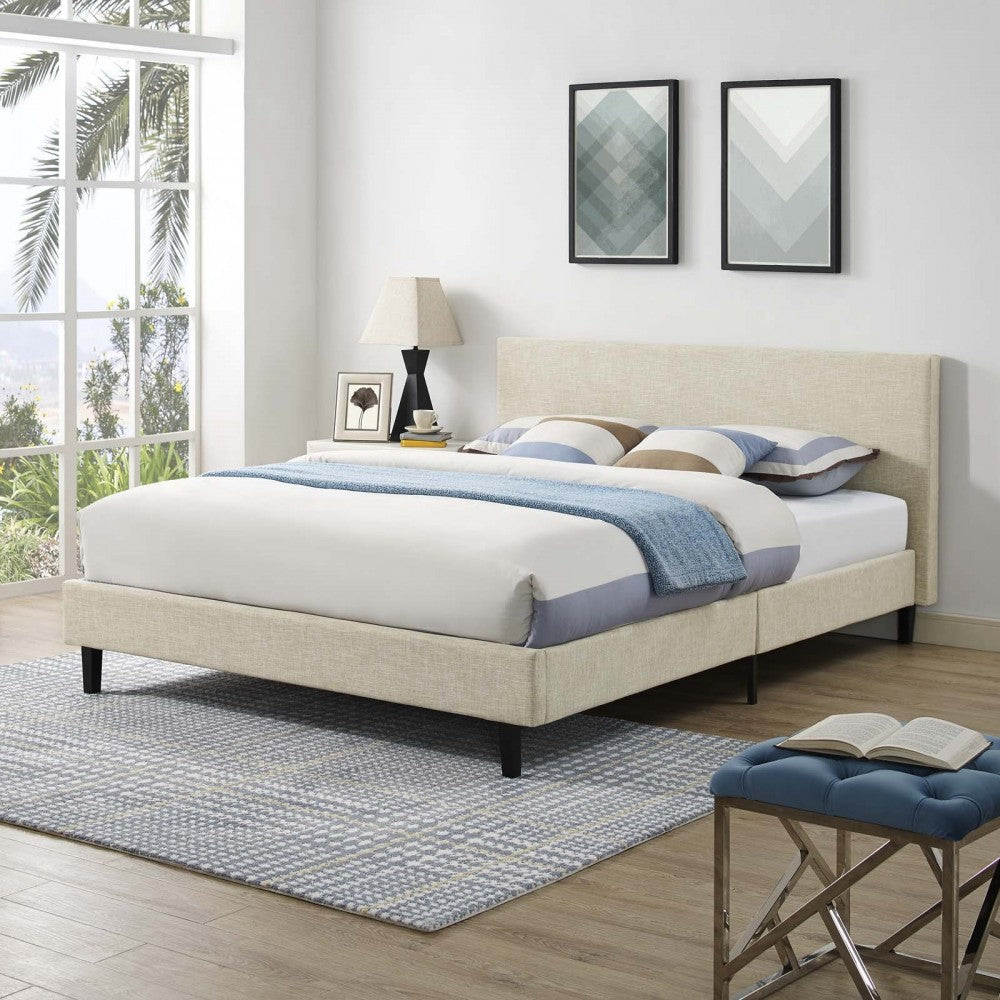 Anya Full Fabric Bed, Beige