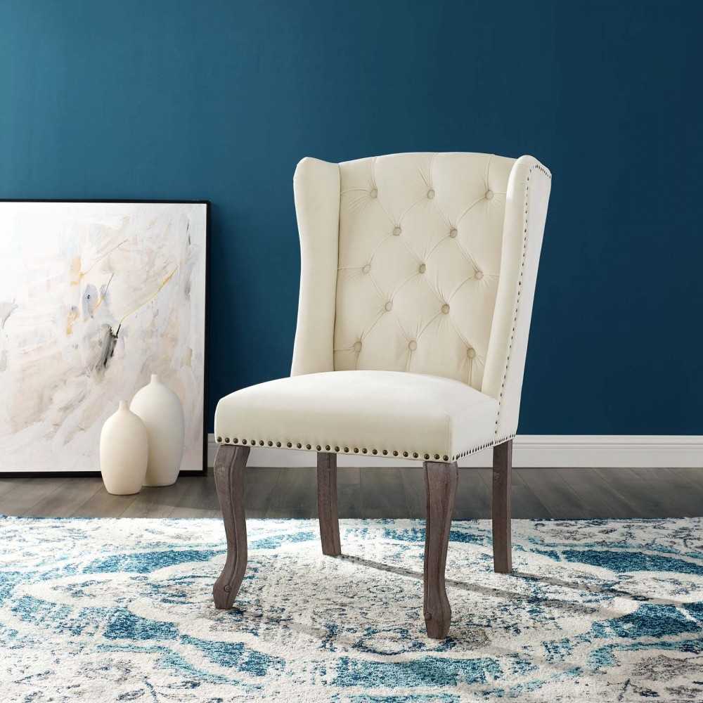 Apprise French Vintage Dining Performance Velvet Side Chair, Ivory