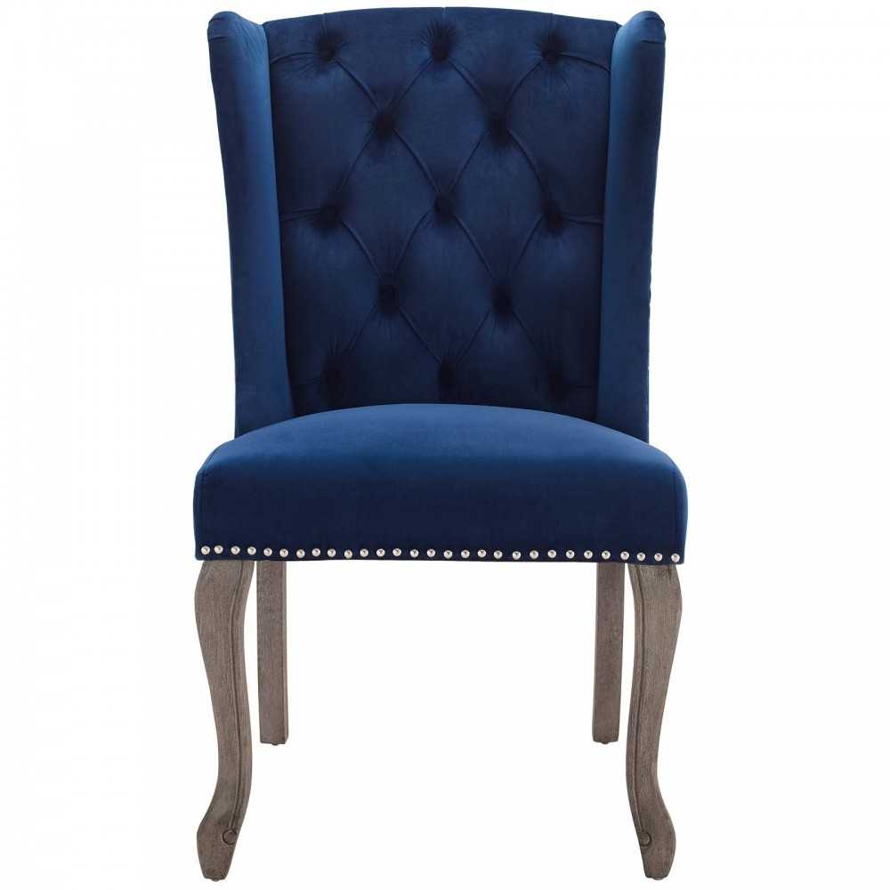 Apprise French Vintage Dining Performance Velvet Side Chair, Navy