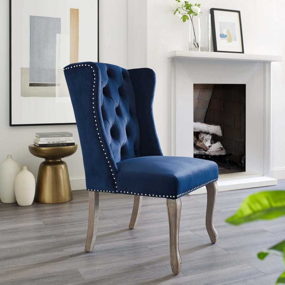 Apprise French Vintage Dining Performance Velvet Side Chair, Navy
