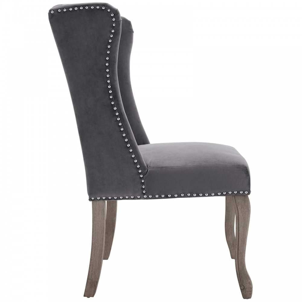 Apprise French Vintage Dining Performance Velvet Side Chair, Gray