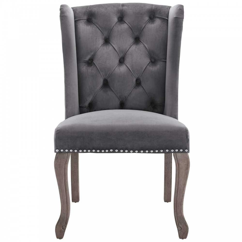 Apprise French Vintage Dining Performance Velvet Side Chair, Gray