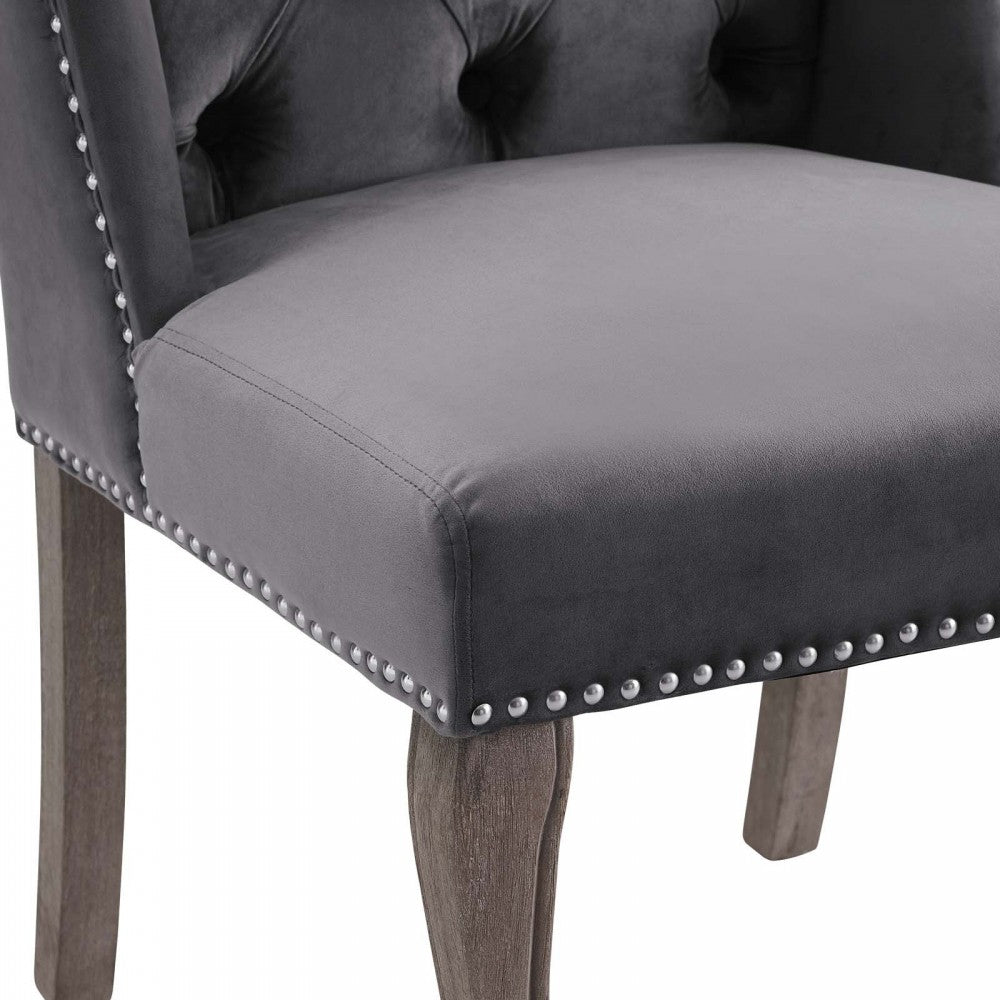 Apprise French Vintage Dining Performance Velvet Side Chair, Gray