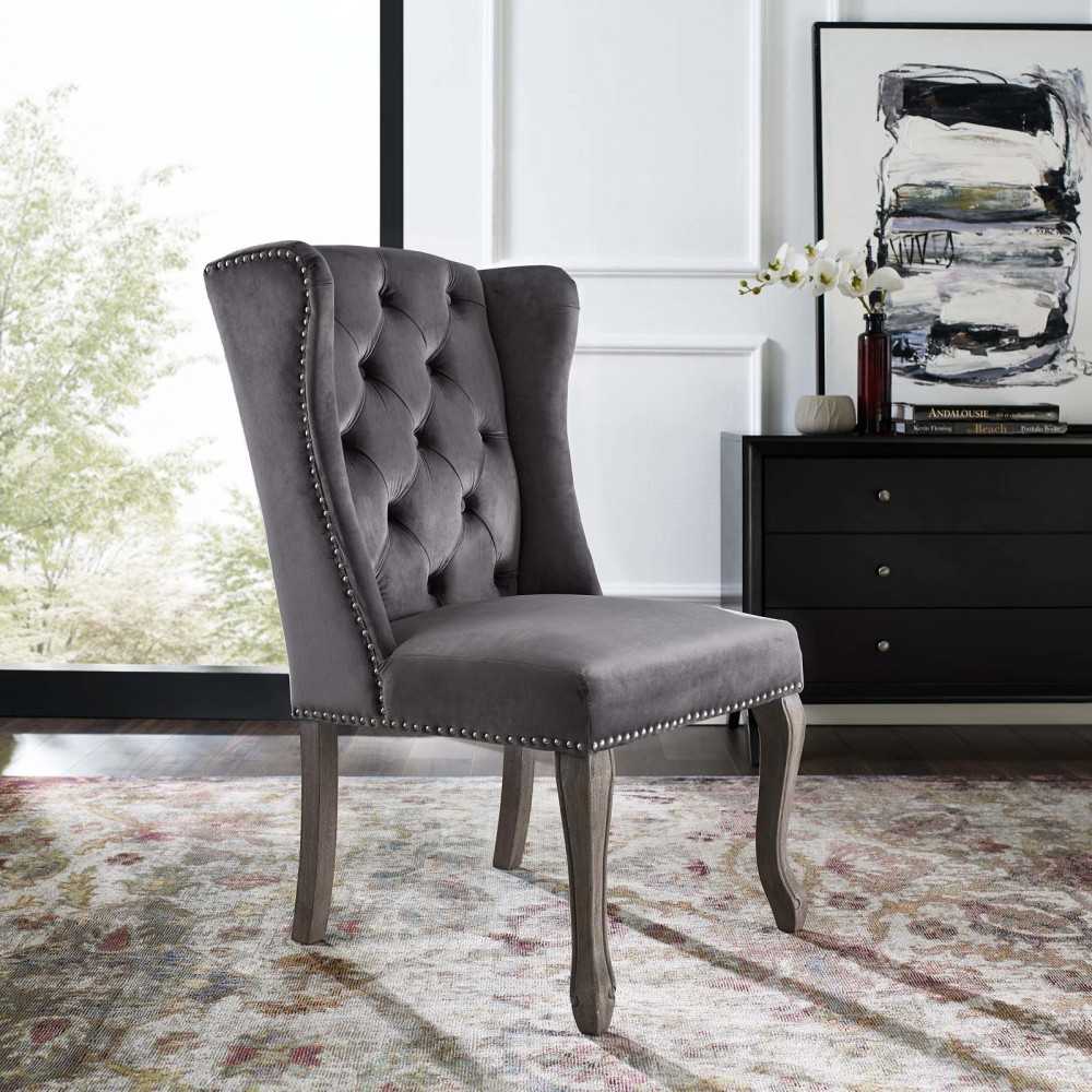 Apprise French Vintage Dining Performance Velvet Side Chair, Gray