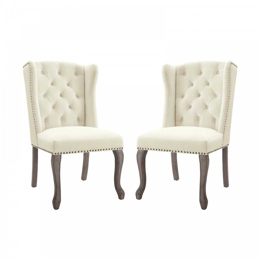Apprise Side Chair Performance Velvet Set of 2, Ivory