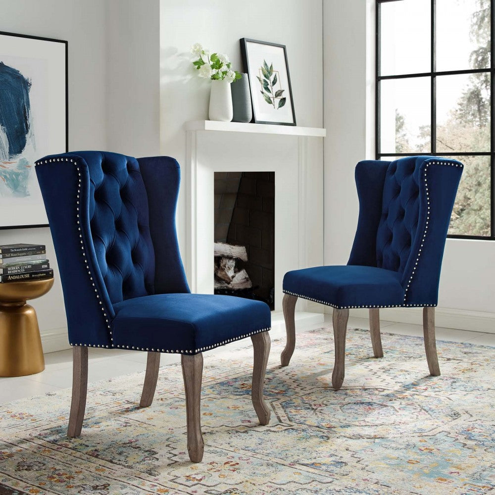 Apprise Side Chair Performance Velvet Set of 2, Navy