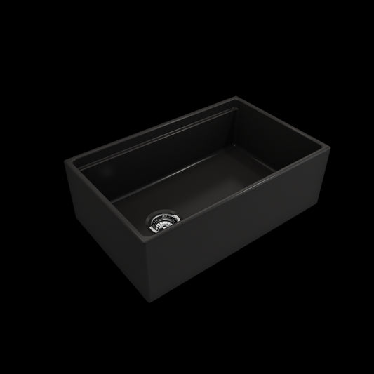Apron Front Step Rim with Integrated Work Station Fireclay 30 in. Single Bowl Kitchen Sink with Accessories in Matte Black