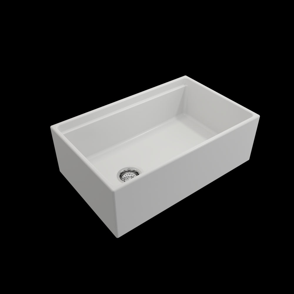 Apron Front Step Rim with Integrated Work Station Fireclay 30 in. Single Bowl Kitchen Sink with Accessories in Matte White