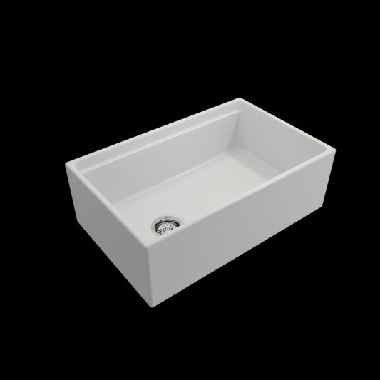 Apron Front Step Rim with Integrated Work Station Fireclay 30 in. Single Bowl Kitchen Sink with Accessories in Matte White