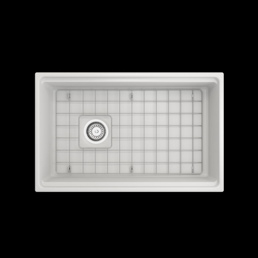Apron Front Step Rim with Integrated Work Station Fireclay 30 in. Single Bowl Kitchen Sink with Accessories in Matte White