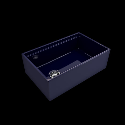 Apron Front Step Rim with Integrated Work Station Fireclay 30 in. Single Bowl Kitchen Sink with Accessories in Sapphire Blue