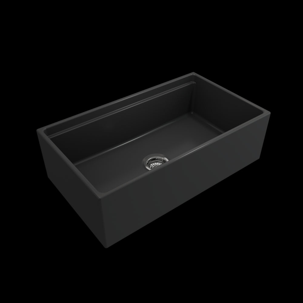 Apron Front Step Rim with Integrated Work Station Fireclay 33 in. Single Bowl Kitchen Sink with Accessories in Matte Dark Gray