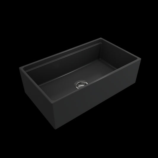 Apron Front Step Rim with Integrated Work Station Fireclay 33 in. Single Bowl Kitchen Sink with Accessories in Matte Dark Gray