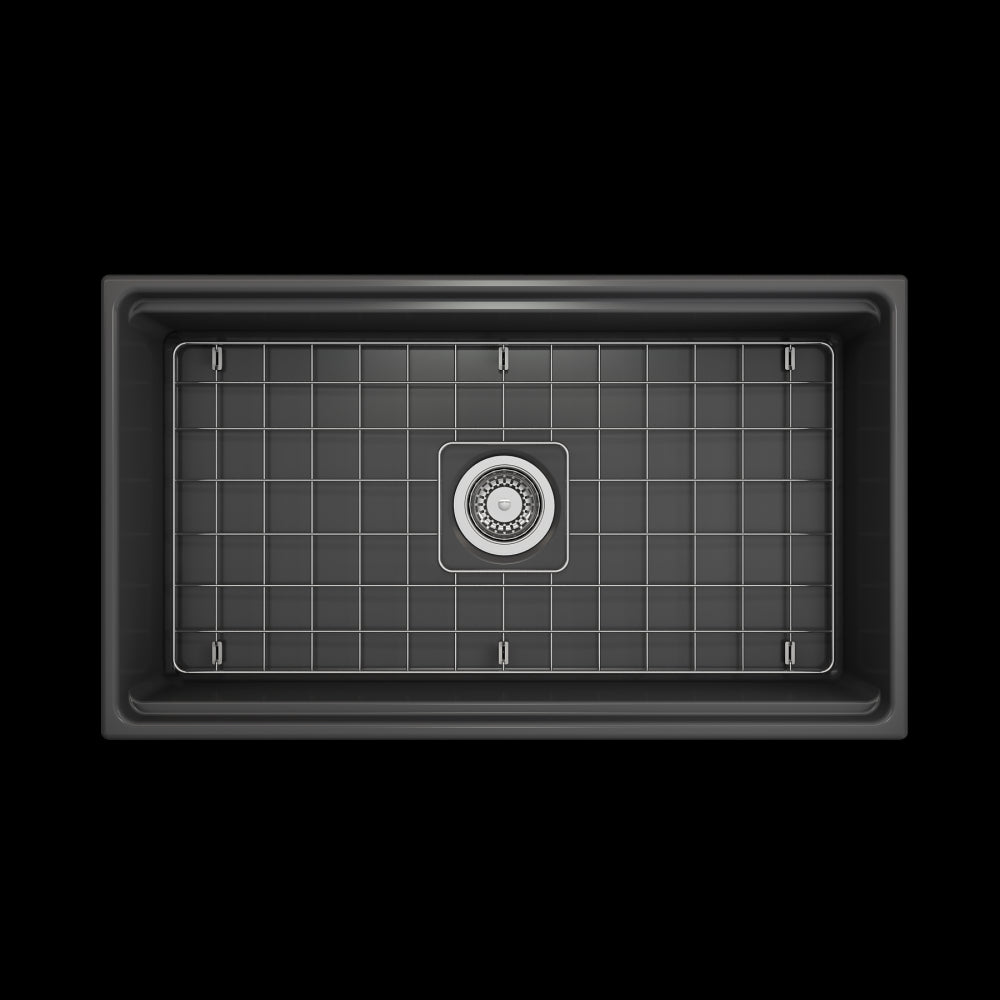 Apron Front Step Rim with Integrated Work Station Fireclay 33 in. Single Bowl Kitchen Sink with Accessories in Matte Dark Gray